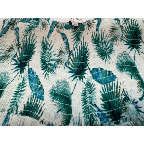 Knox Rose Womens Palm Print Midi Dress L White Green Strappy Smocked Bodice - Picture 6 of 14